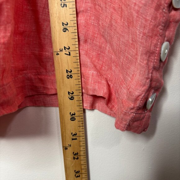 Tahari Women's Collared V-Neck Linen Shirt Blouse Tunic 3/4 Sleeve Pink Peach 2X - Picture 9 of 10